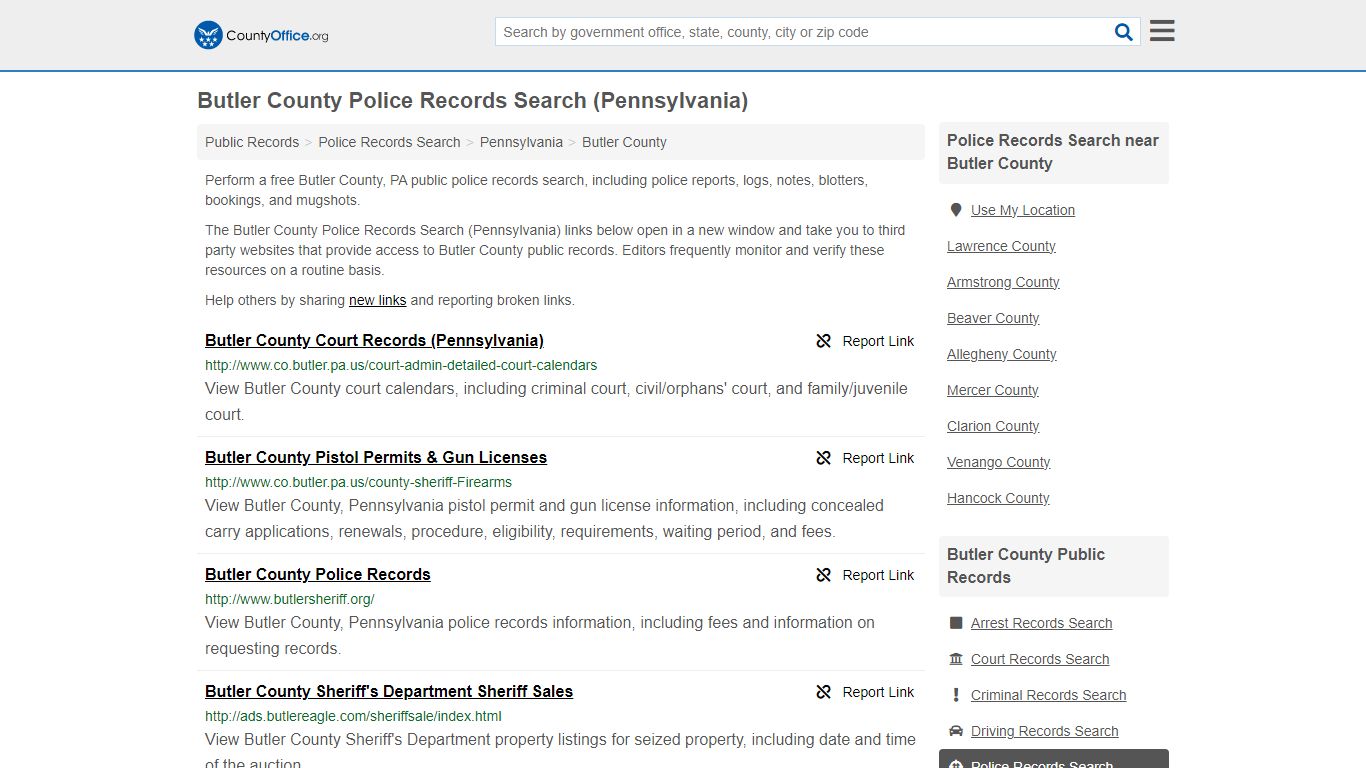 Police Records Search - Butler County, PA (Accidents & Arrest Records)